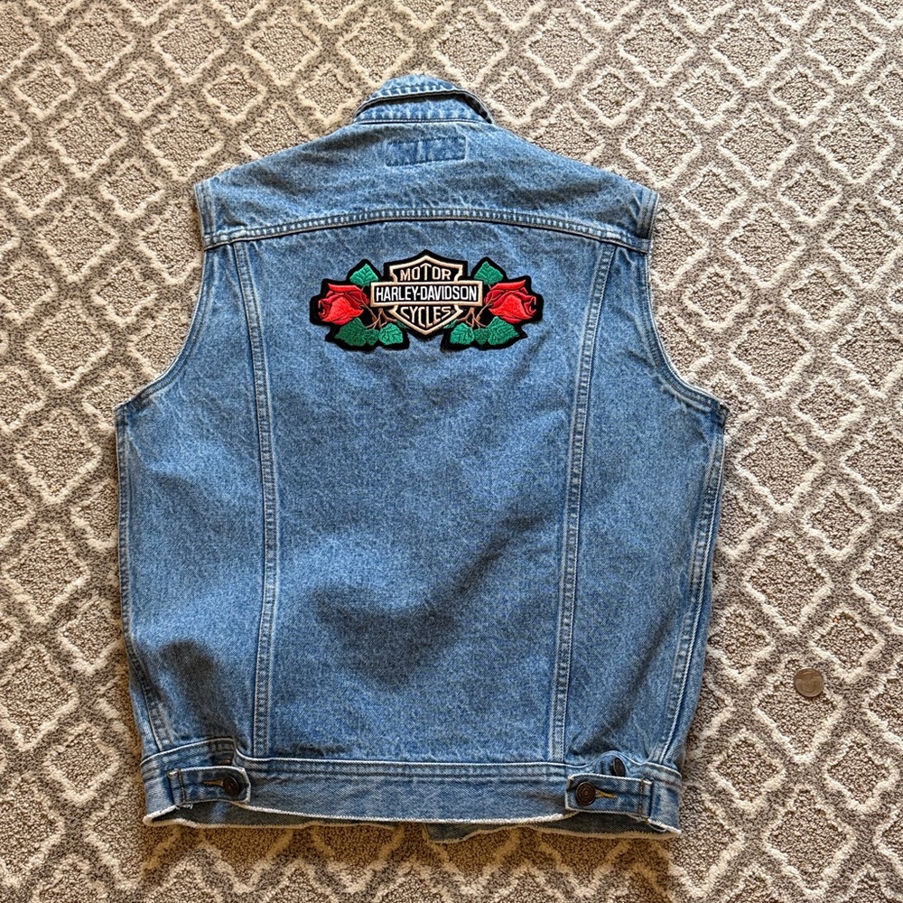 Vintage Lee Women’s denim vest with Harley Davidson patches